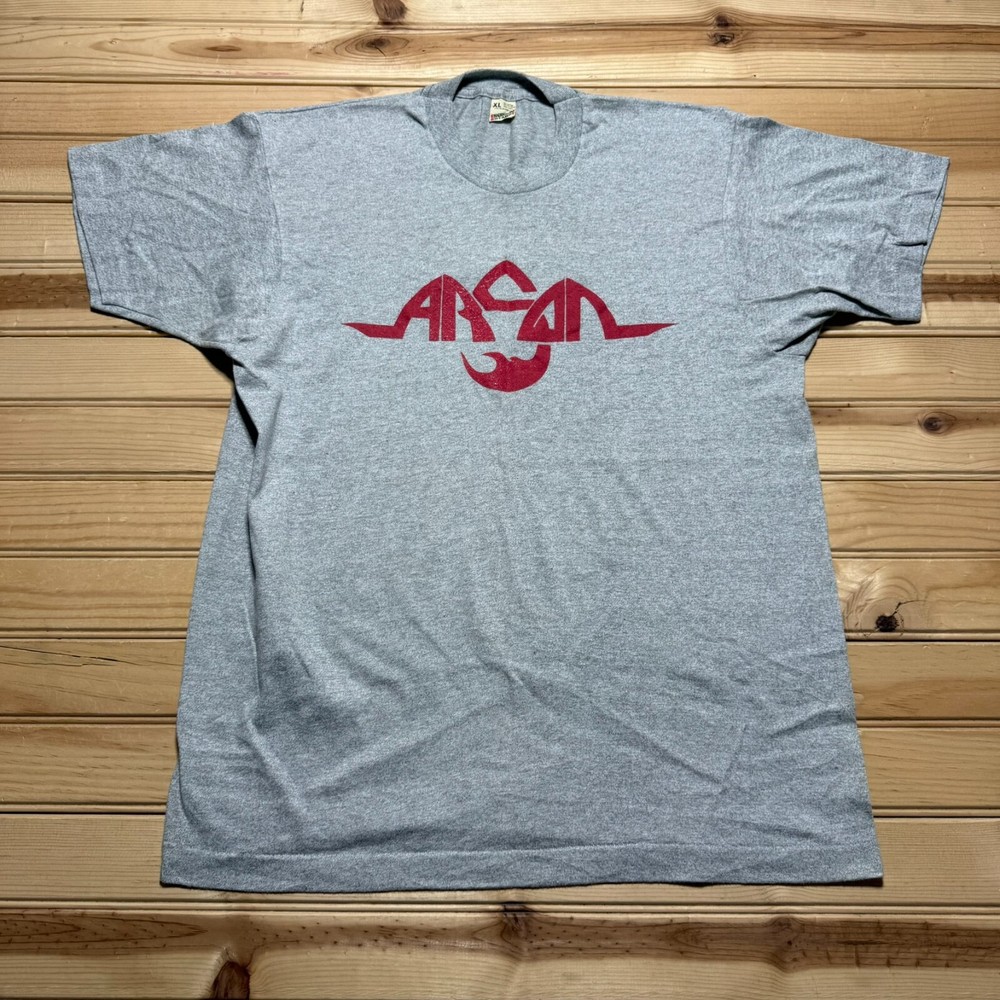 Vintage 80s ARSAN Paper Thin Fire Logo Graphic Shirt Size XL Single Stitch