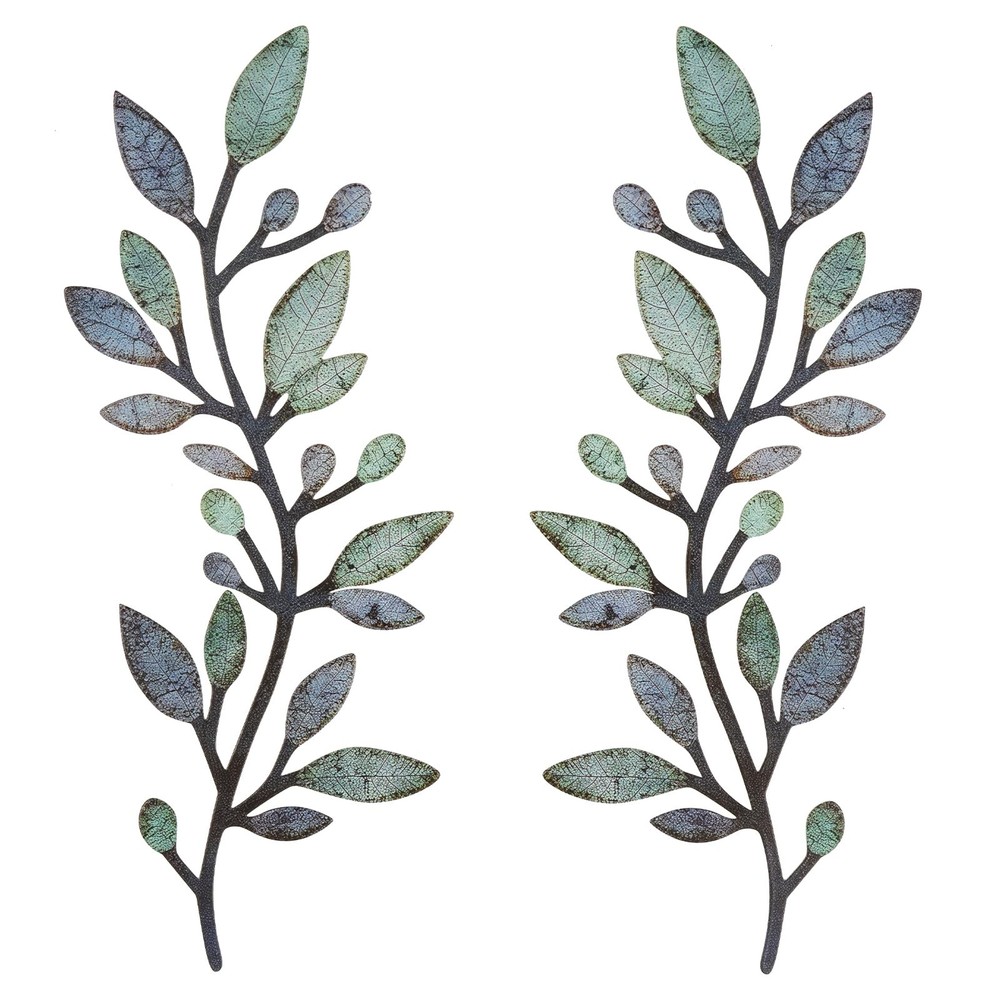 2 Pcs Metal Leaf Wall Decor - Vintage Blue Green Wall Art for Bedroom Living ...