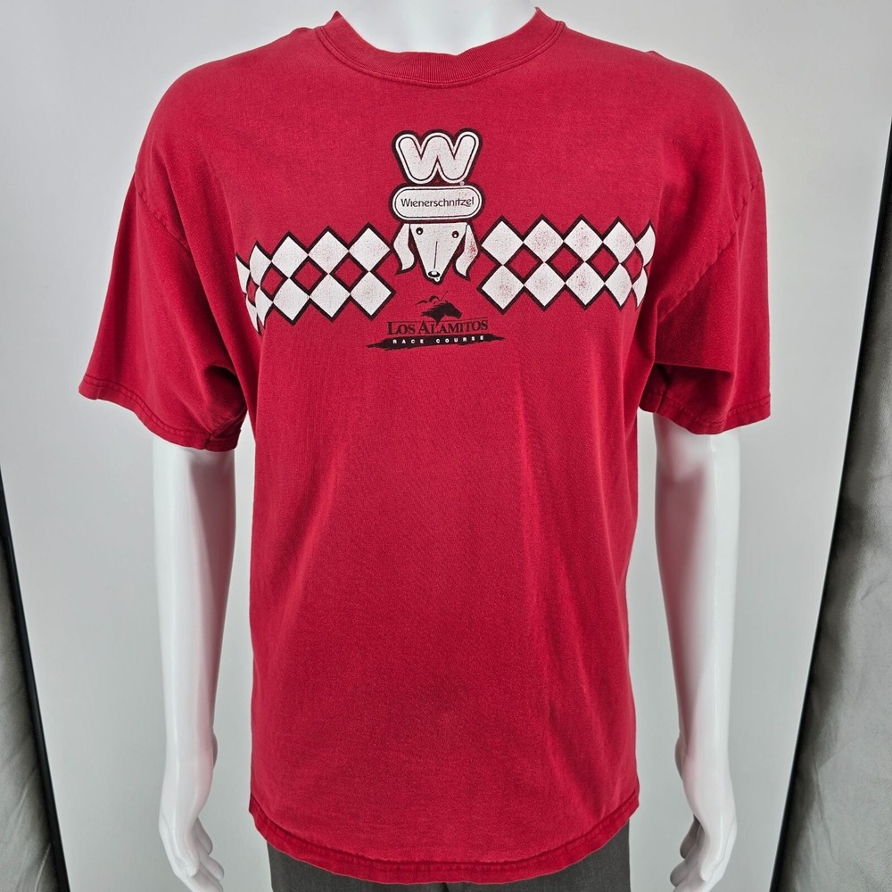 Vintage Y2K Wienerschnitzel Los Alamitos Race Course #7 Horse Racing T-Shirt (L)