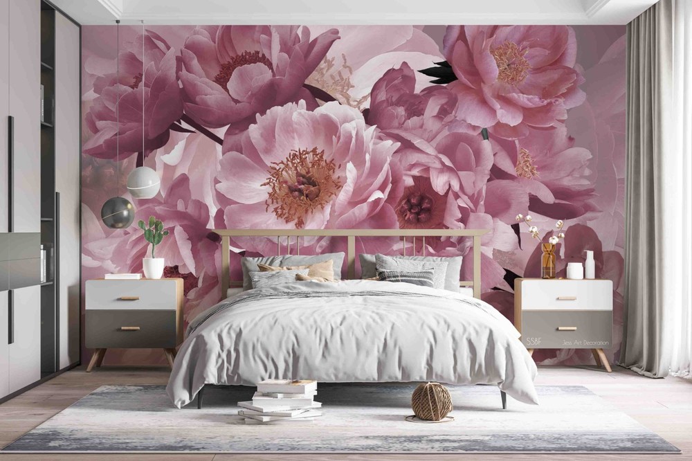 3D Pink Peony Plant Closeup Wall Murals Wallpaper Murals Wall Sticker