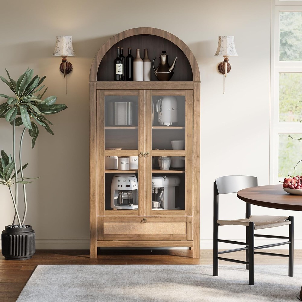 71-Inch Arched Pantry Cabinet with Modern Farmhouse Style Storage Hutch  
