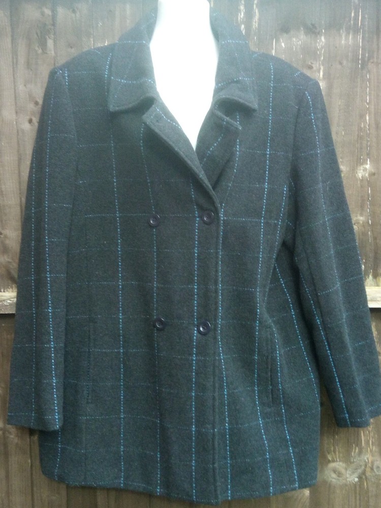 EWM Honor Milburn Womens Charcoal Grey Blue Stripe Lined Wool Blend Jacket UK 16