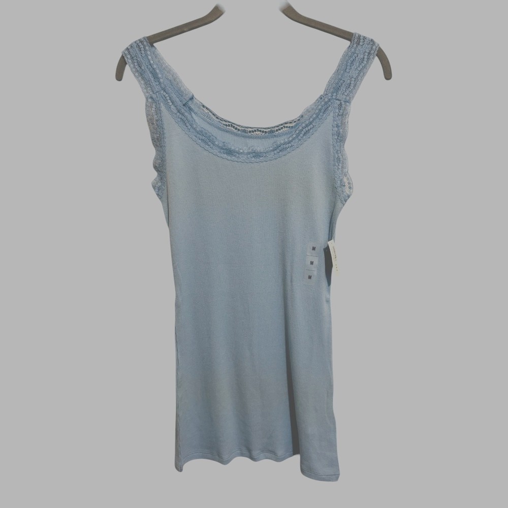 Old Navy Y2K Women's Lace Trim Cami Tank Top Cornflower Blue Long 90's Size M