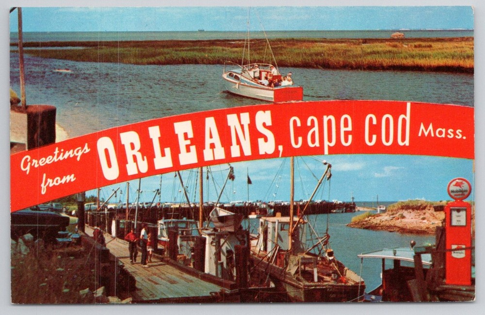Vintage Orleans Cape Cod MA Postcard Rock Harbor Fishing Boats Chrome