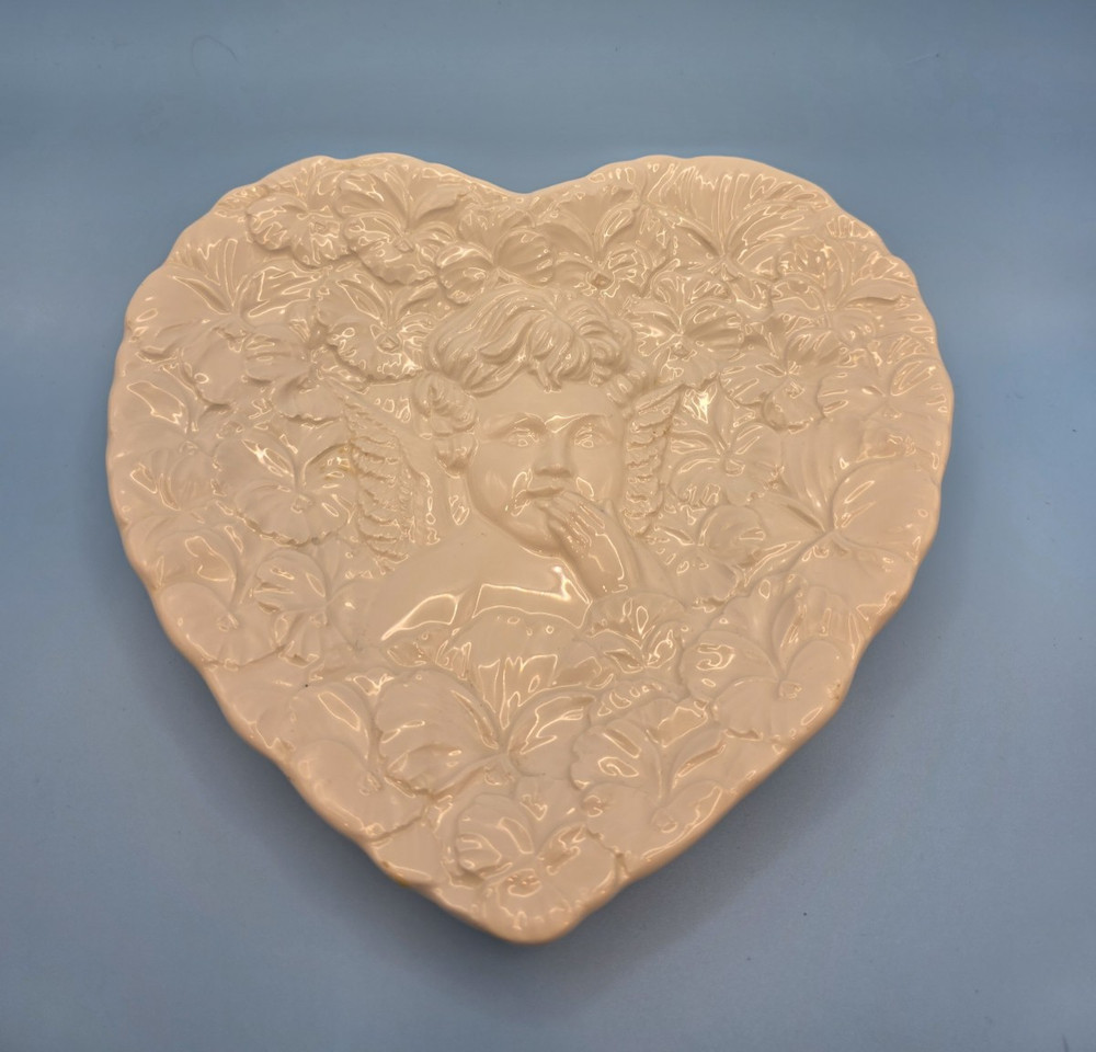 Vintage Ceramic Heart Shaped Angel Cherub 8