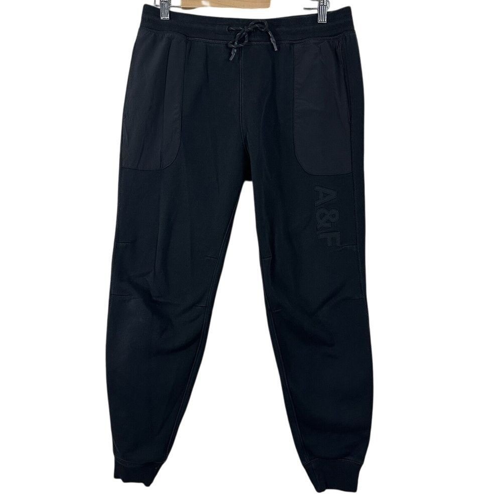 Abercrombie & Fitch Womens Joggers Black Tonal Logo Fleece Sweatpants Small