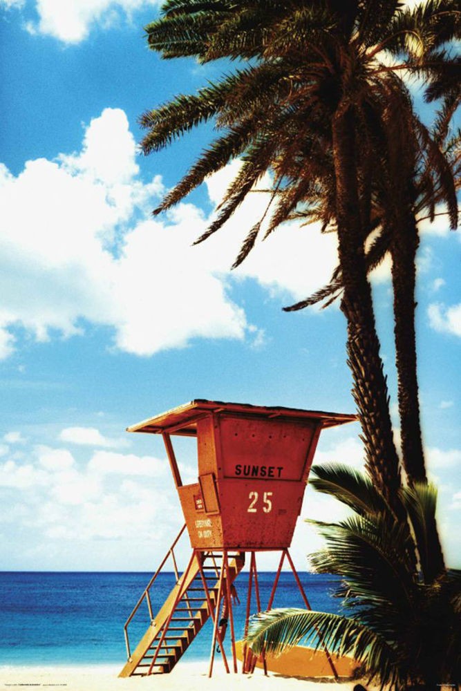 Poster Studio B - Orange Lifegaurd Hut Beach Ocean Sea 24x36