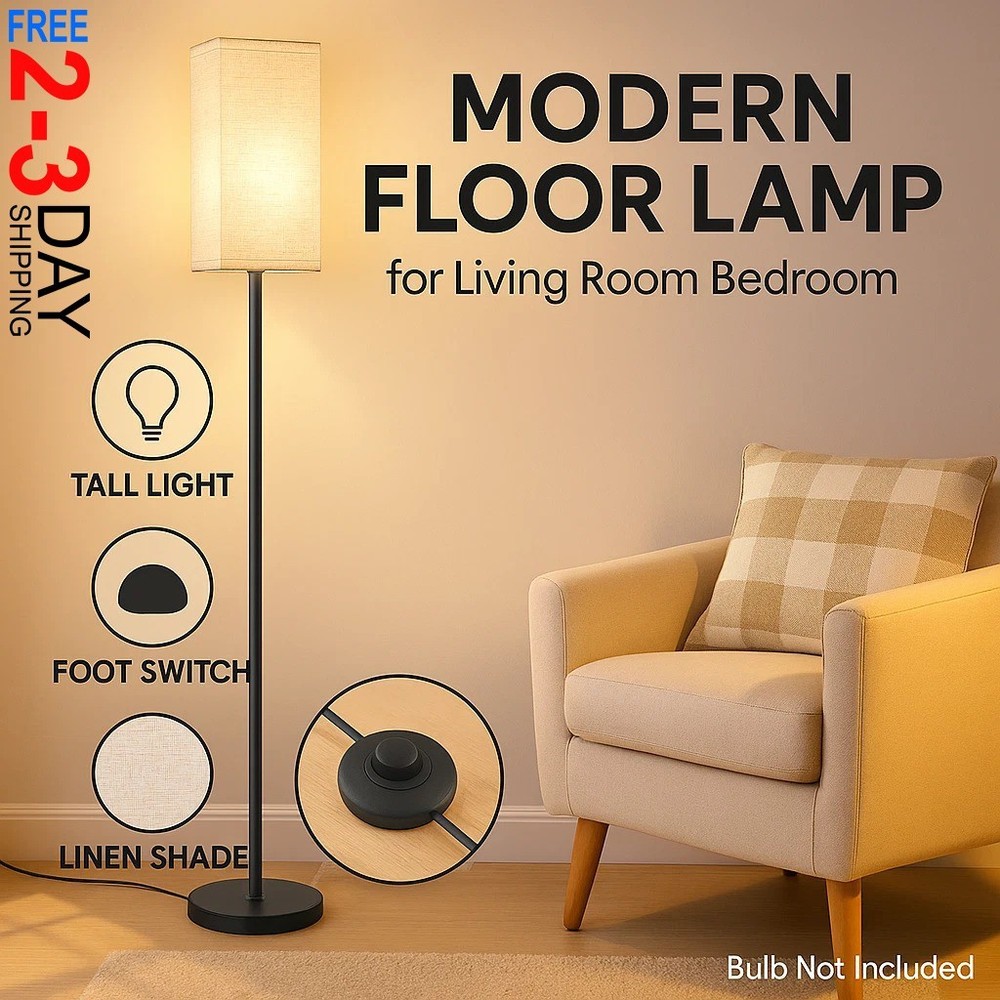 Modern Floor Lamp for Living Room Bedroom, Standing Tall Light with Foot Switch
