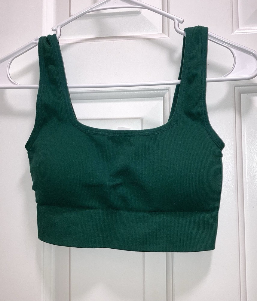 DSG Women's Seamless Square Neck Sports Bra ribbed green Size Small