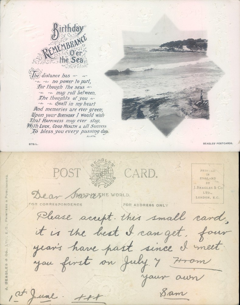 Birthday remembrance over the sea J Beagles Co Greetings Poetry