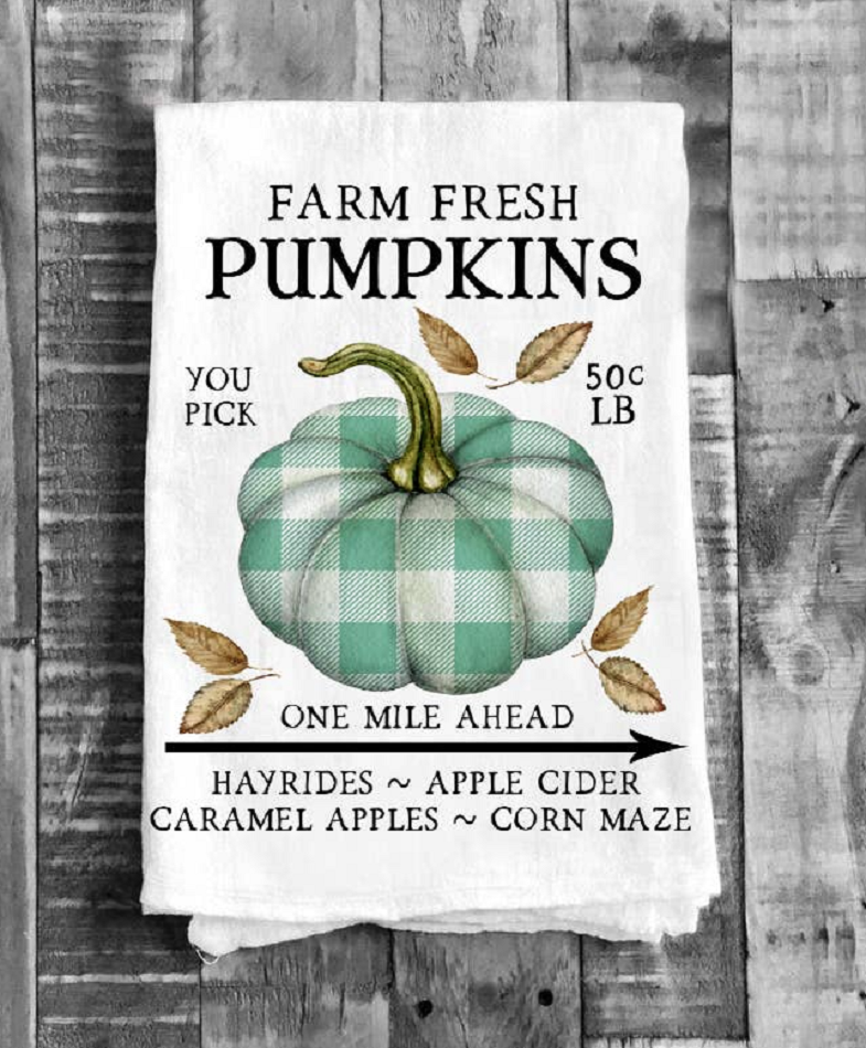 Farm Fresh Plaid Pumpkin Fall Cotton Kitchen Towel - Designed, Printed in USA