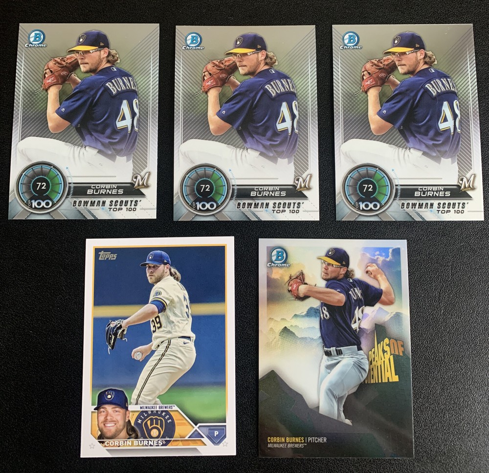 Corbin Burnes 5 Card lot Bowman Chrome Milwaukee Brewers Cy Young Winner Topps