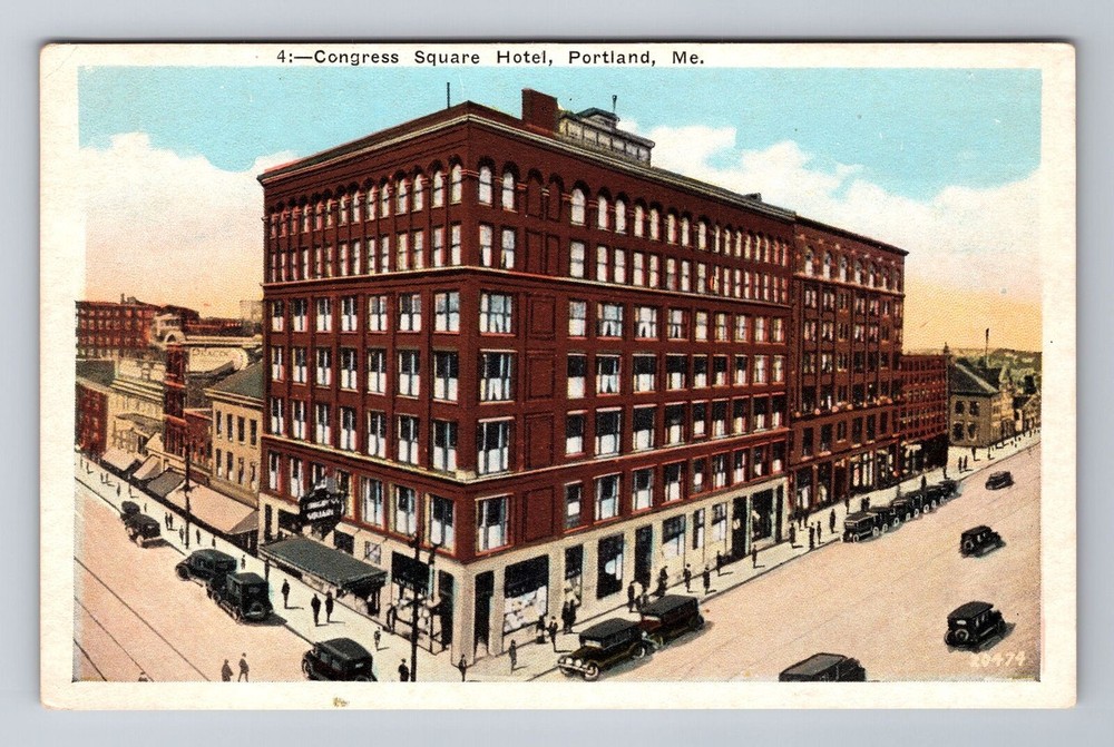 Portland ME-Maine, Bird's Eye, Congress Square Hotel, Antique Vintage Postcard