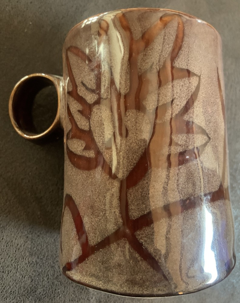 World Market Coffee Tea Cocoa Cup Mug Brown Floral Glaze Stoneware Vintage