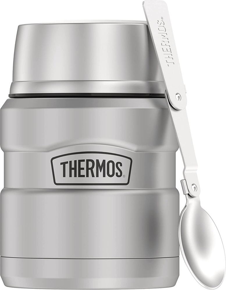 Stainless King Vacuum-Insulated Food Jar with Spoon, 16 Ounce, Matte Stainless S