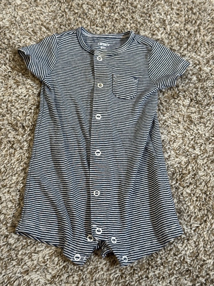 Carters Baby Romper 6 Months Navy White Stripe One Piece Short Sleeve Bodysuit