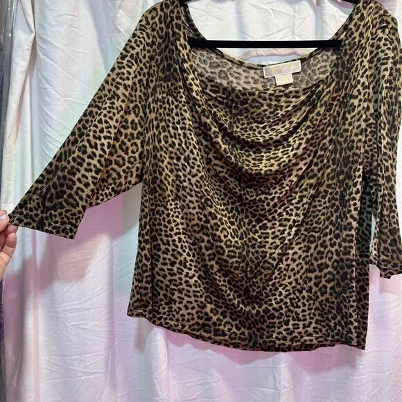 Michael Kors Leopard Print 3/4 Sleeve Relaxed Blouse