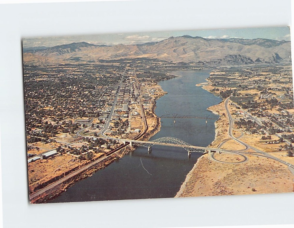 Postcard Aerial View of New Bridge Columbia River Wenatchee Washington USA