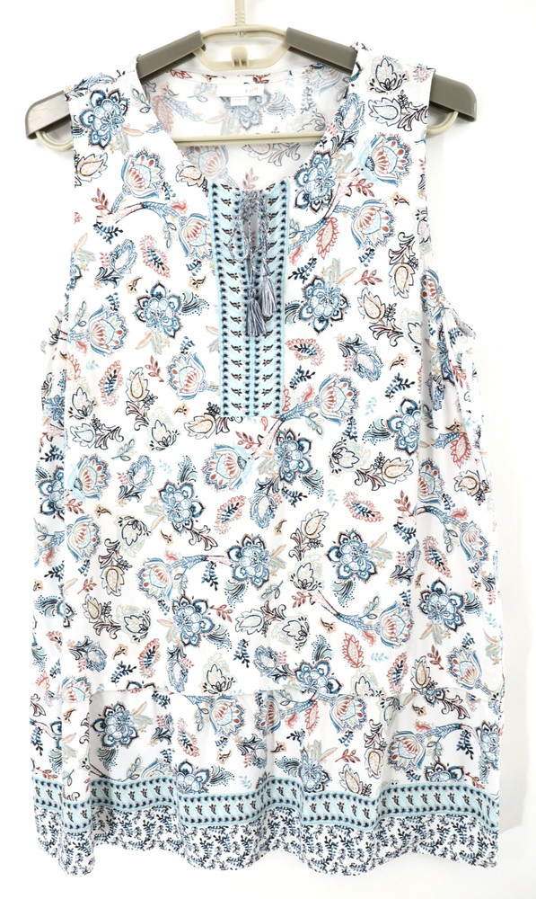 J. JILL Women's 100% Rayon Tank Top Floral Tasseled Necktie Multicolor Size M