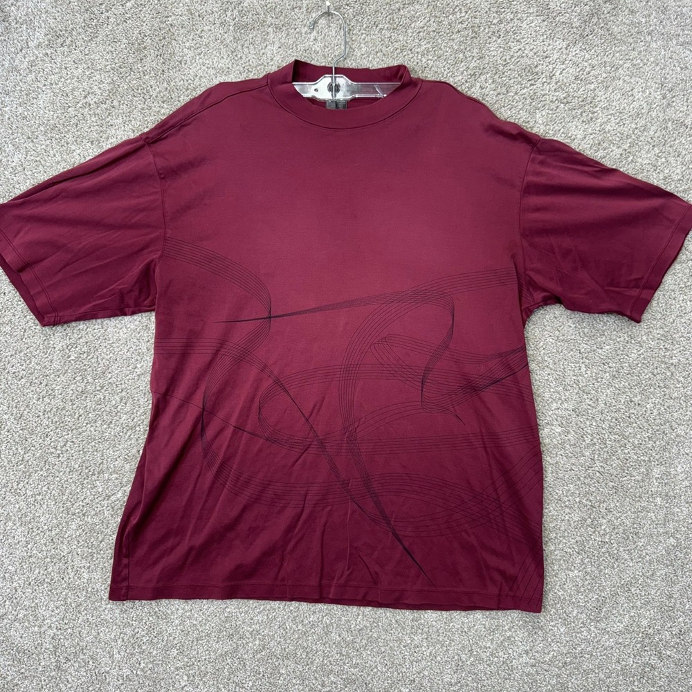 Tiger Woods Nike Golf T-Shirt Men XL Burgundy Abstract Graphic Mock Neck Cotton-image