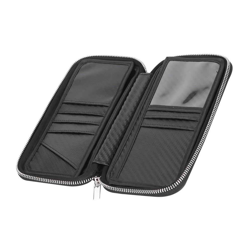 Slim Black Carbon Fiber Wallet with Zipper for Cards 21x11x3.5cm