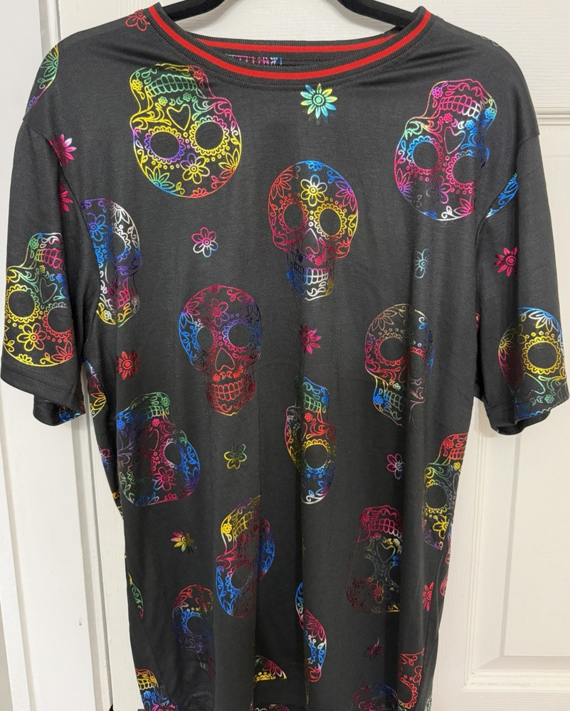 Drill Clothing NYC Skull Graphic T-Shirt Black Multicolor Short Sleeve Size L
