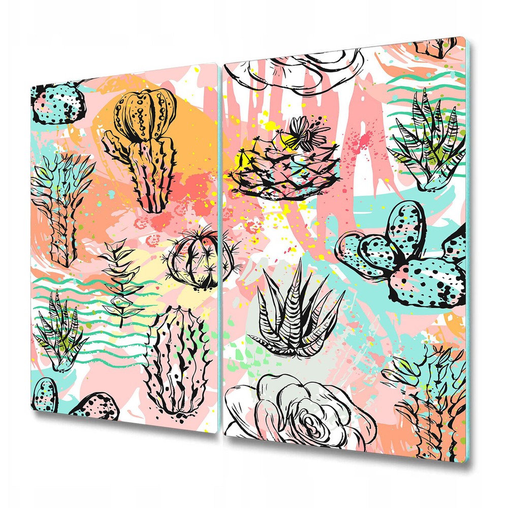 Glass Induction Ceramic Hob Cover Painted Exotic Plants | Cacti Cactus | 2x30x52