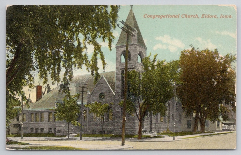 Vintage Congregational Church Eldora Iowa Postcard Lithochrome Early 1900s