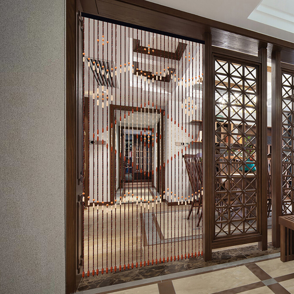 31-Line Wood Bead String Curtain for Doors, Balcony, Bedroom, or Porch Divider