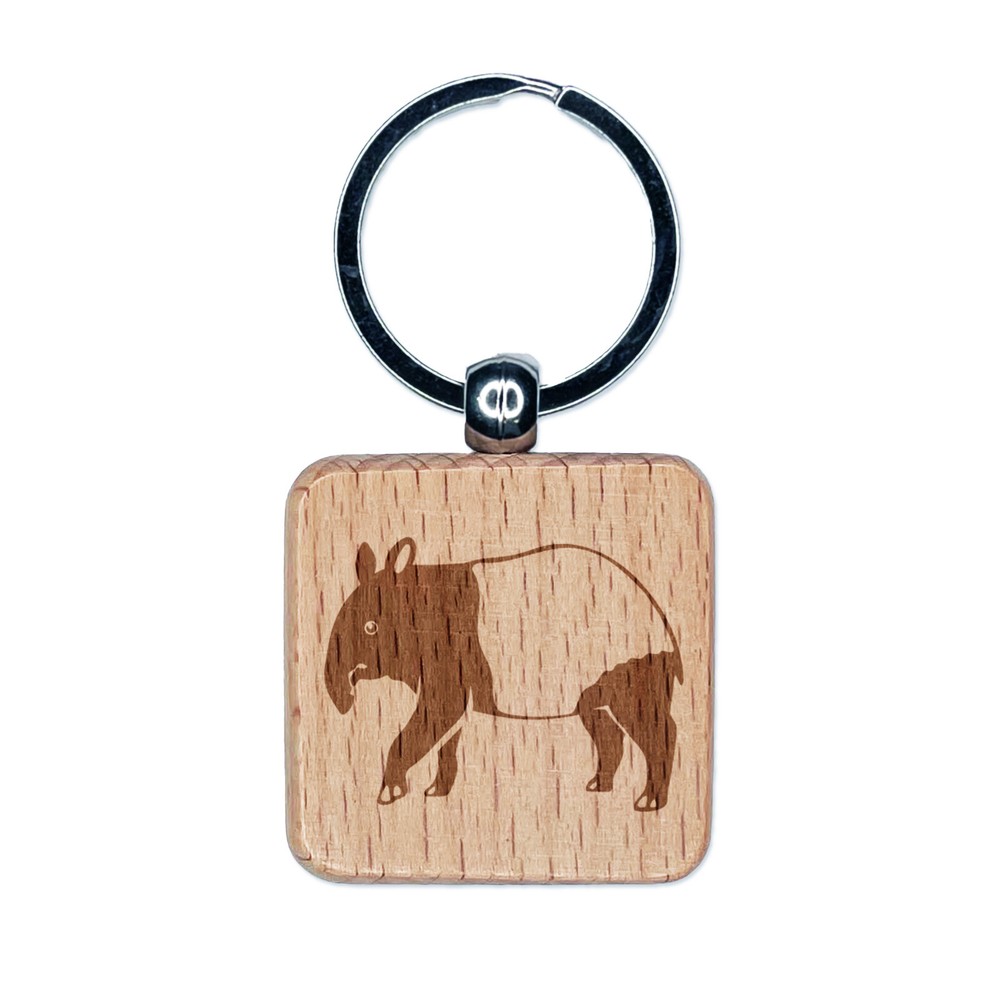 Malayan Asian Tapir Engraved Wooden Keychain Charm Tag