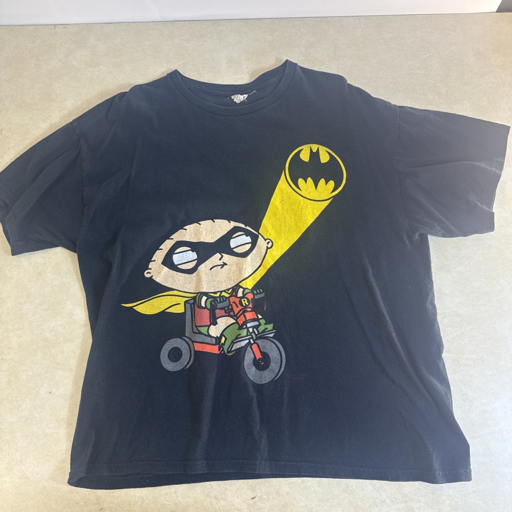 Family Guy Justice League Vintage Stewie Griffin Tee Men’s Size XL Black Tee Y2K