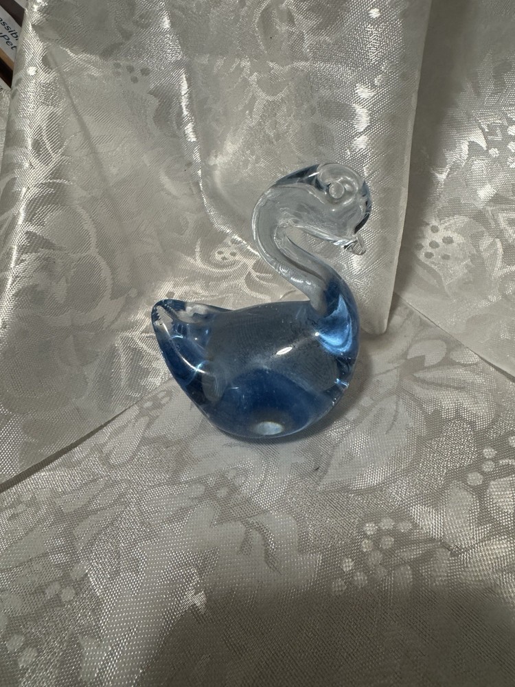 Vintage Blue Art Glass Swan Figurine Murano Style Hand Blown Bird
