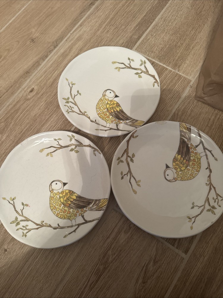 Pottery Barn Perched Skylark Owl Plates Set Of 3