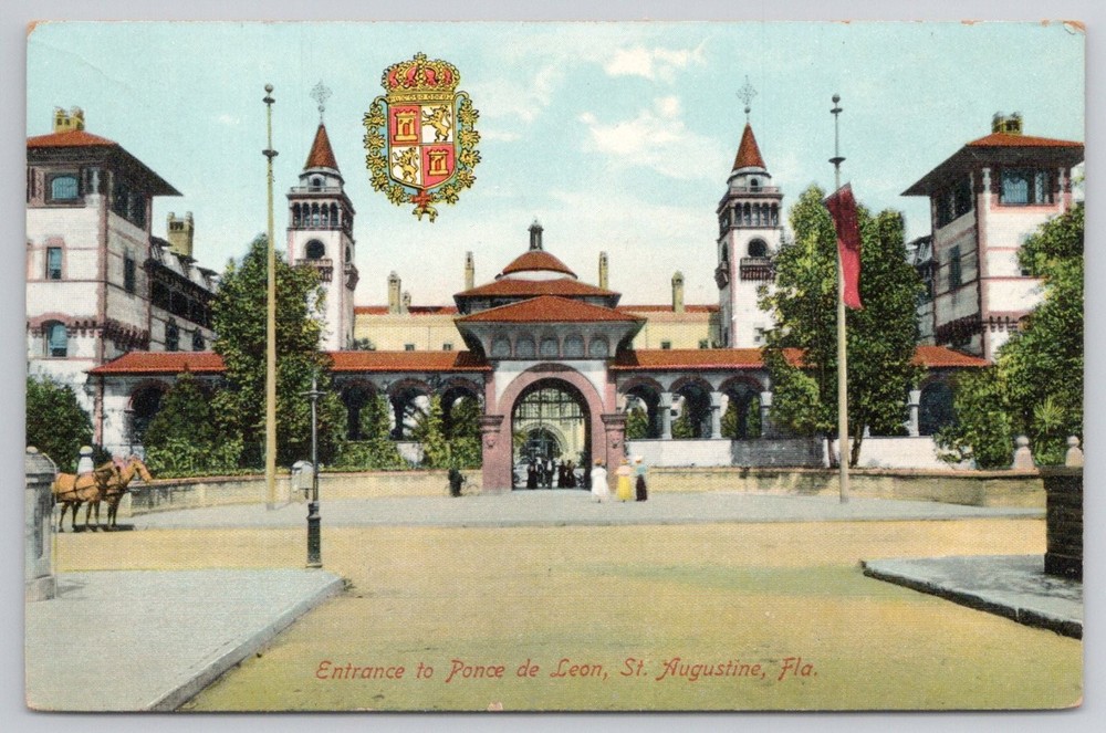 St. Augustine FL Hotel Ponce de Leon Entrance Vintage Postcard Florida Series