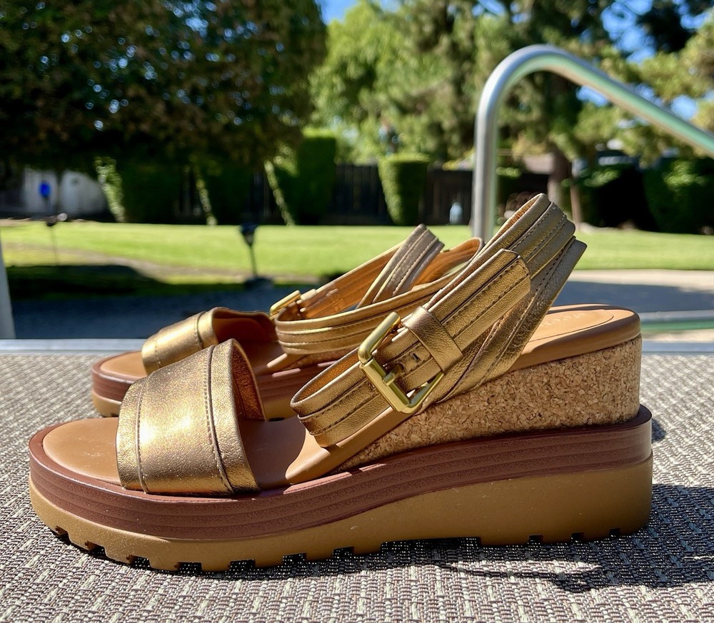 See by Chloe Robin Cork Wedge Platform Sandals Gold Size 38 EU 8.5 US