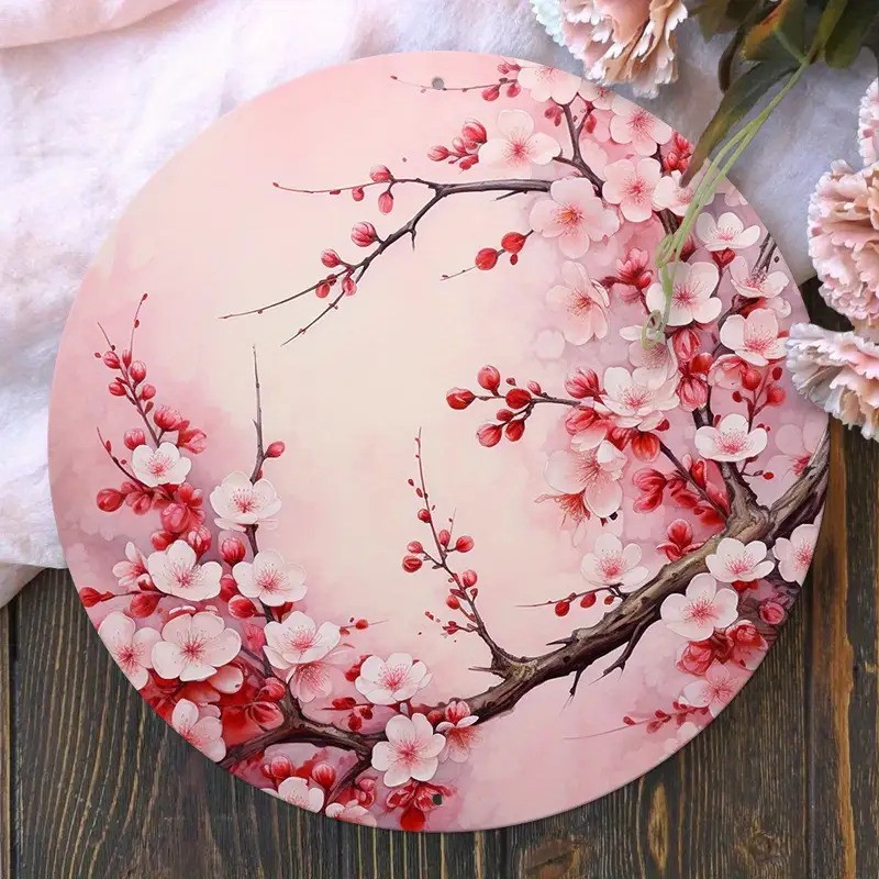 Cherry Blossom Wall Art Round Vintage Floral Decoration Waterproof