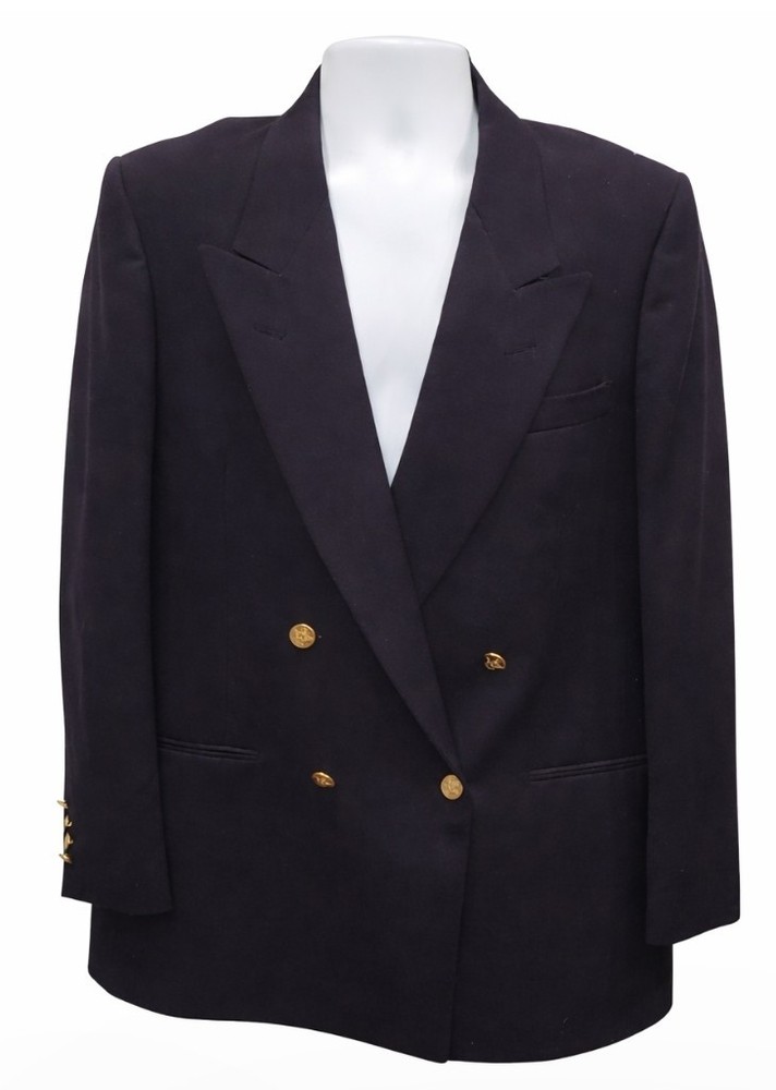 Vintage NINO CERRUTI Blazer Mens 44? Navy Blue Wool Double-Breasted Gold buttons