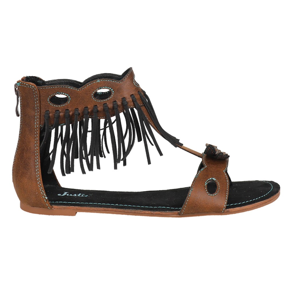 Justin Boots Clover T-Strap Womens Brown Casual Sandals LS130 Comfortable Style