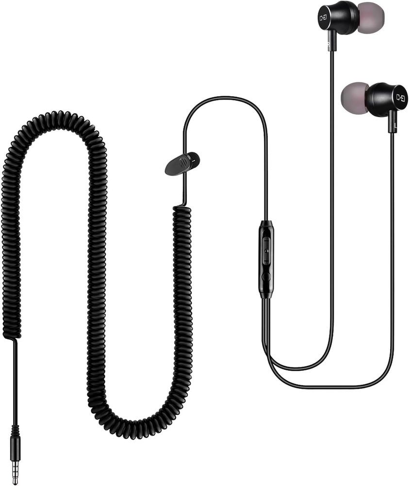 Updated TV Headphones with Long Coiled Cord, Mic, Volume Control & Noise Isolati