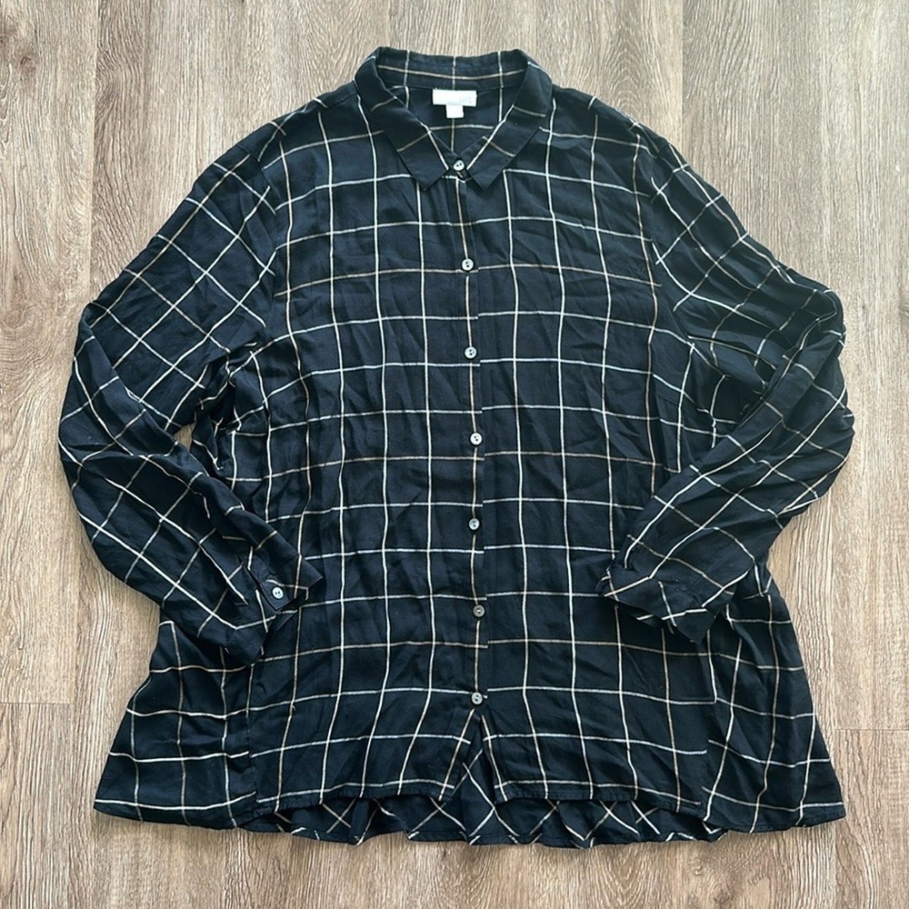 J. Jill Windowpane Plaid Button Front Long Sleeve Tunic