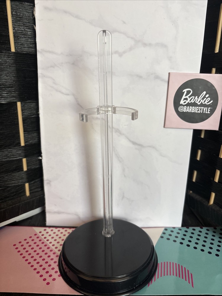 2 Barbie Doll Stands Black Base Clear Stand Waist Grip for Curvy Barbie or Ken