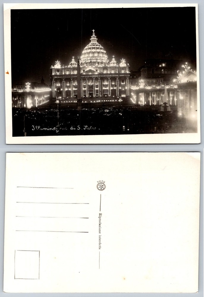 St. Peter's Basilica Illumination Vatican City RPPC Postcard Rome Italy