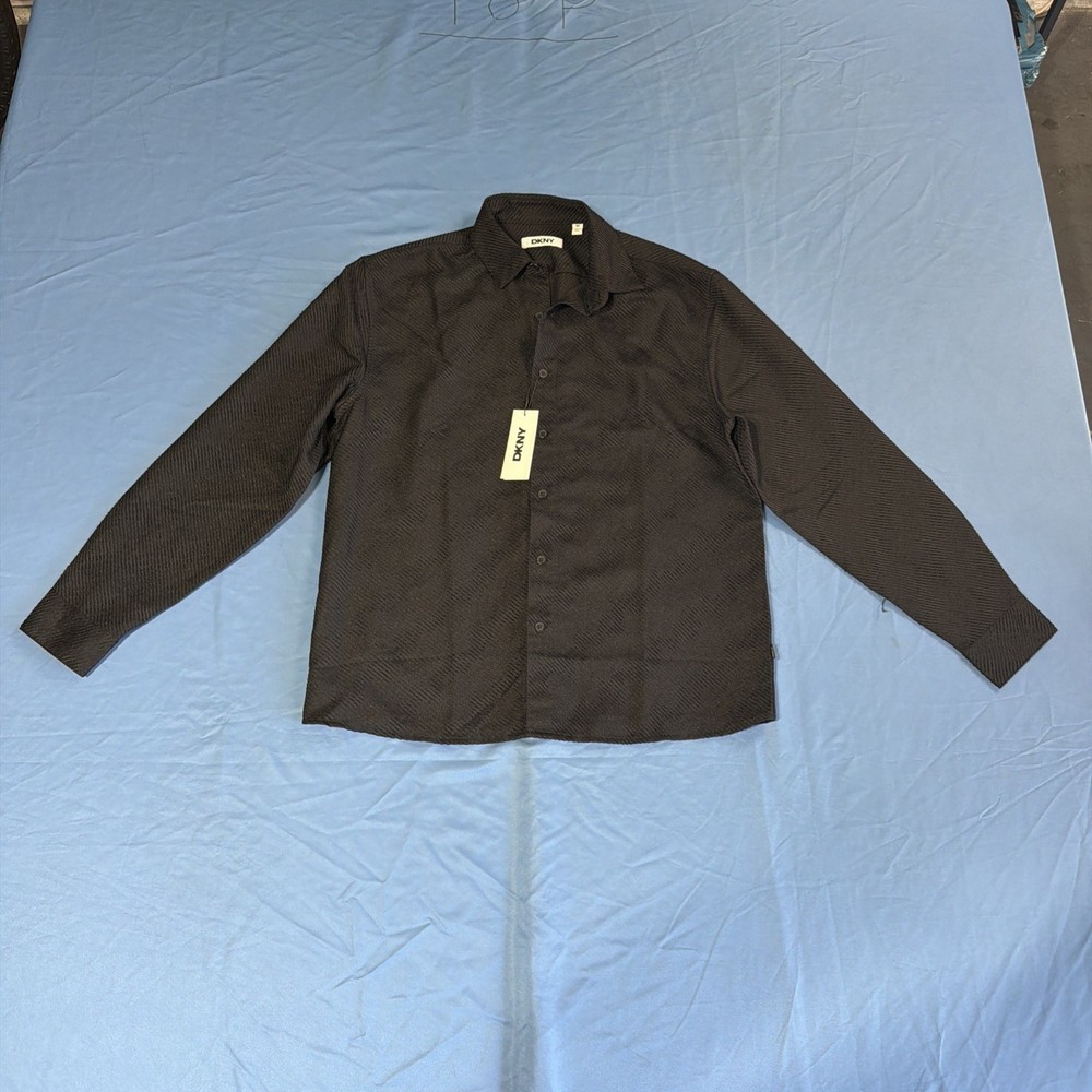 DKNY Men's Long Sleeve Button-Up Stretch Elastic Black Casual Shirt Size Medium