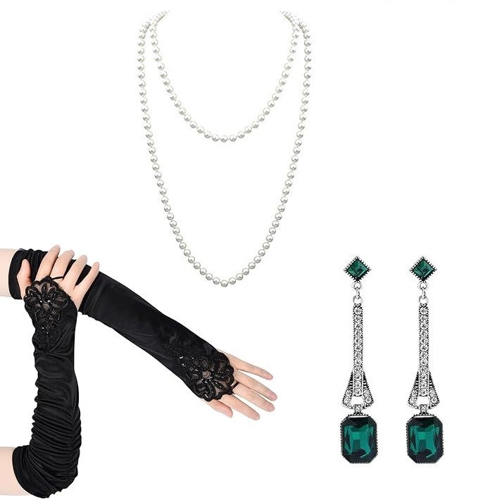 iHUFeather 1920s Flapper Costume Set, Black, One Size