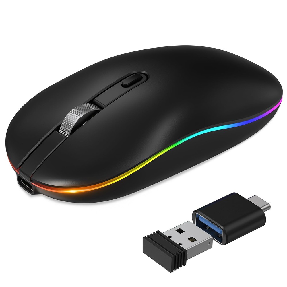 Wireless Rechargeable LED Mouse with Type-C Port Slim Silent 2.4G Design