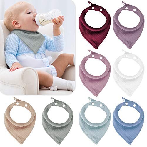 8pcs Baby Bandana Drool Bibs for Boys Girls, Unisex Soft Baby Bibs Muslin Bids