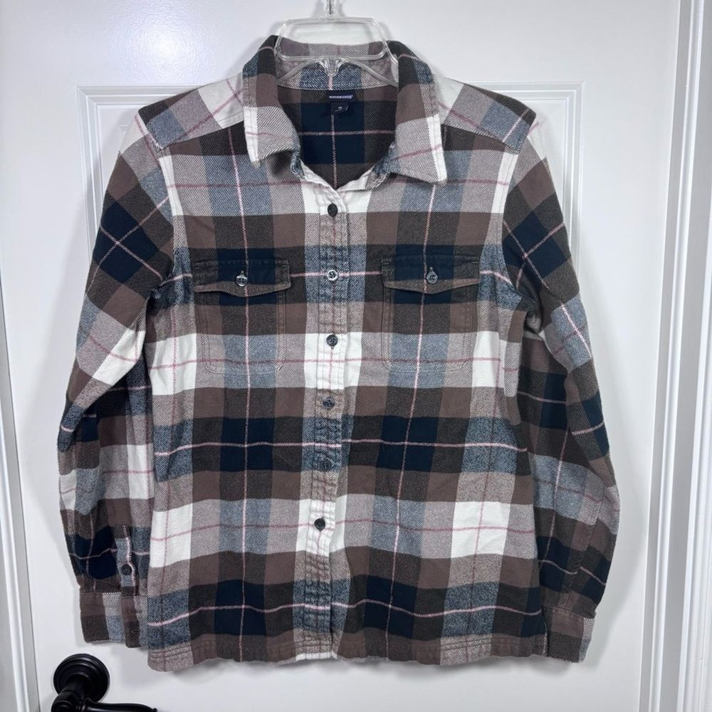 Patagonia Long-Sleeved Button Up Fjord Flannel Shirt Women’s 10 Brown Plaid