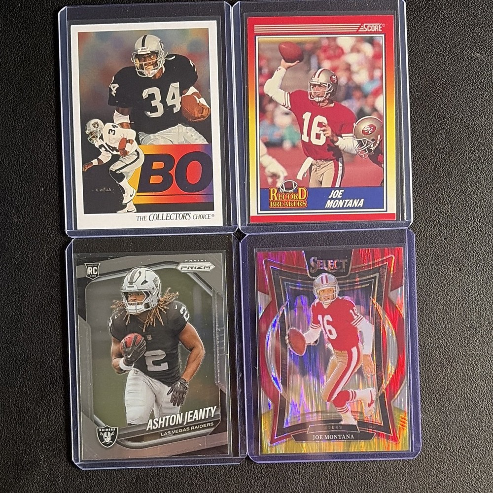 Panini NFL 4-Card Lot 2024 Bo Jackson Joe Montana Ashton Jeanty RC Prizm/Select