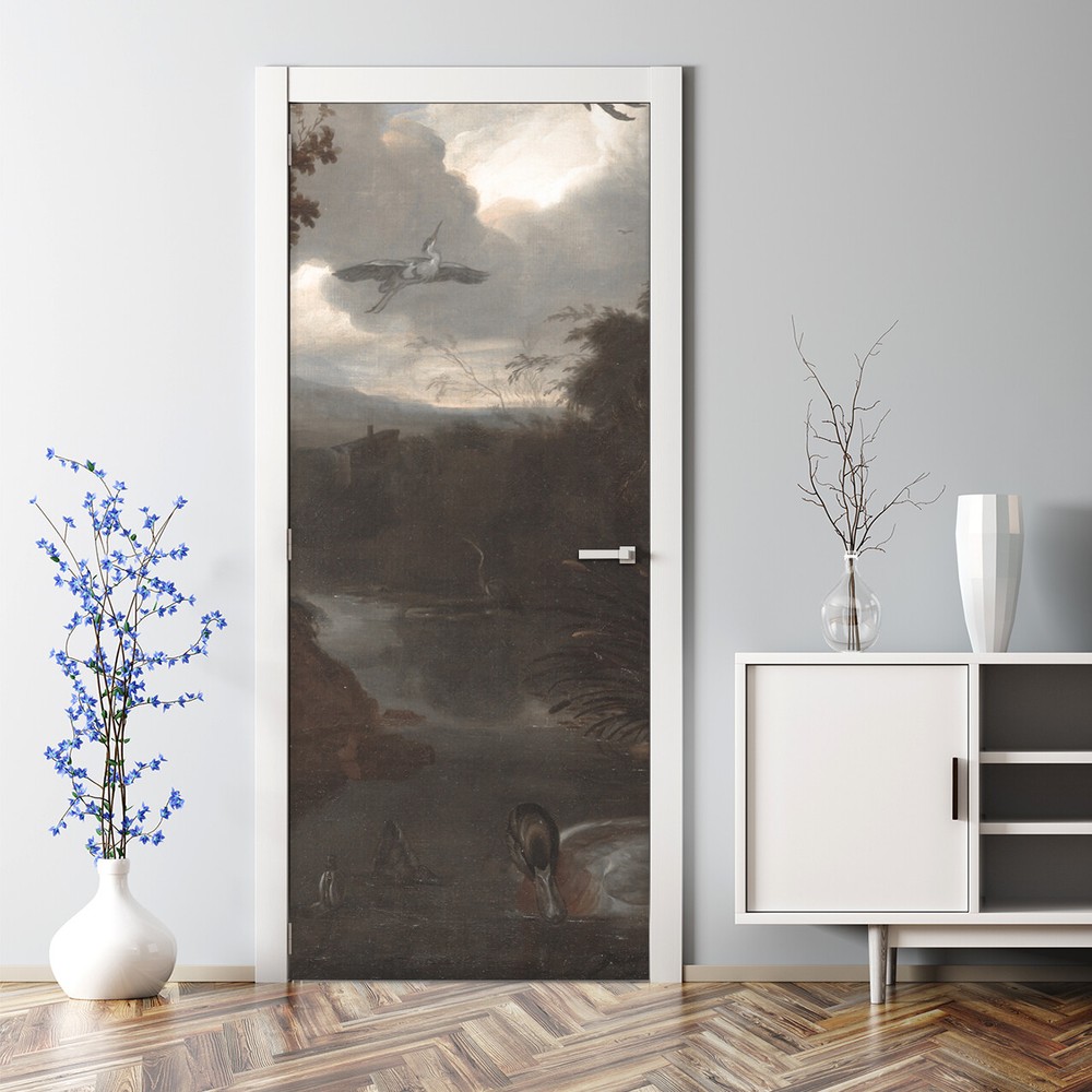 Ducks and Other Birds Vintage painting Old school Adhesive Door sticker Painted
