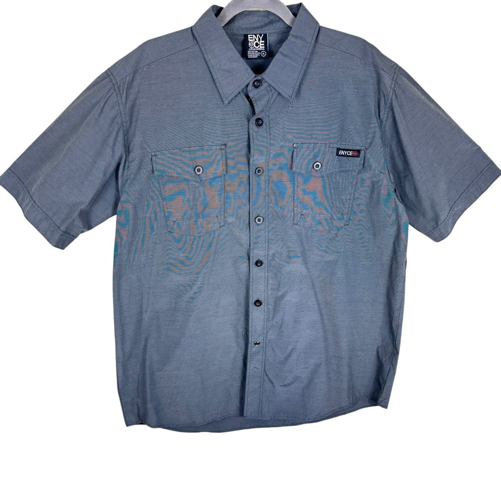 ENYCE Gray Collared Short Sleeve Graphic Casual Button Up Shirt Men's Size XL